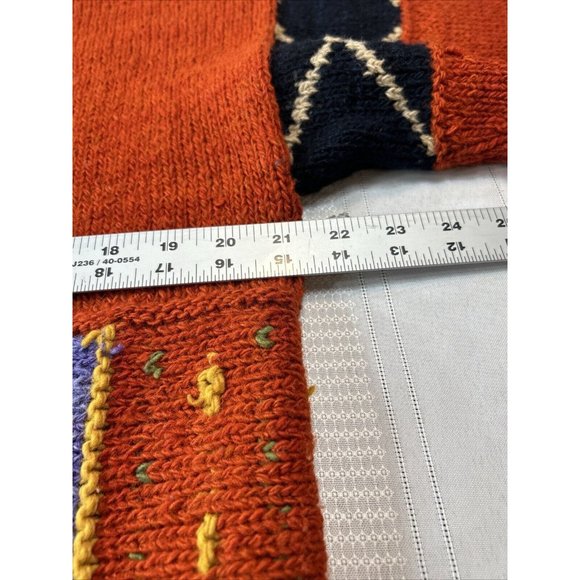 VTG Handmade by Rainbow crafts Cardigan women Size L Knitted Sweater Orange Blue - Picture 9 of 10